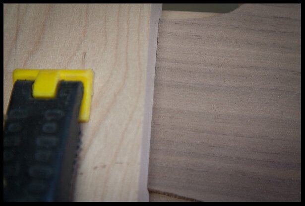 headstock veneer with bevel, top view