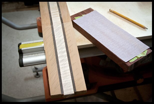 Fine sanding the headstock top