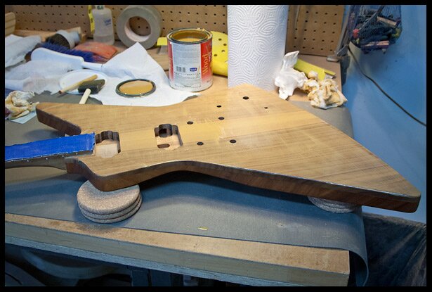 Grain filler applied on walnut top