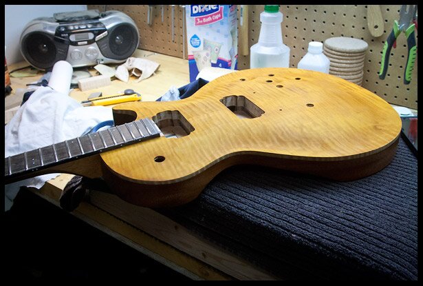 The top is stained amber