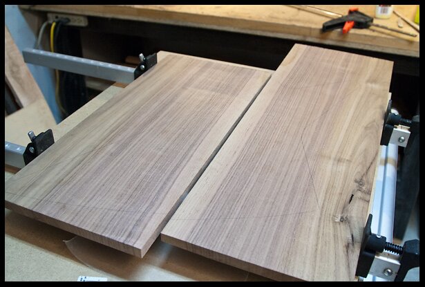 the edges of the walnut pieces are jointed