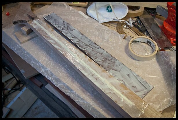 About to glue the fretboard on the neck