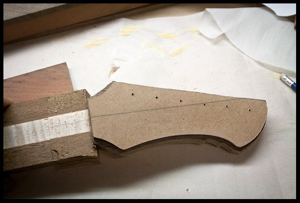 Trimming the headstock according to the template