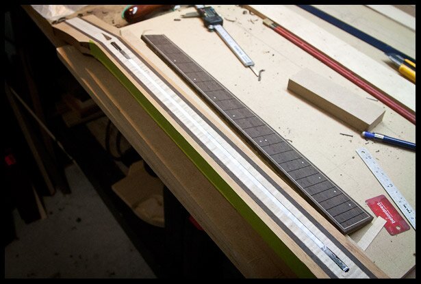 Truss rod in installed and fretboard ready to be glued on