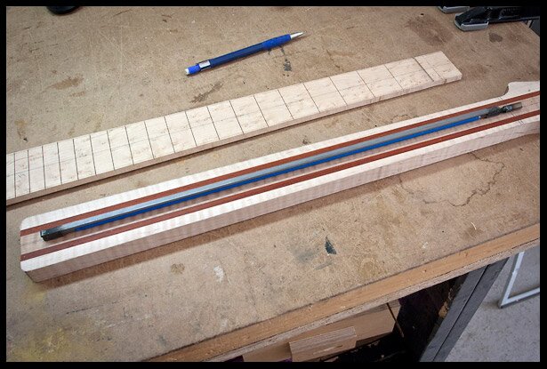 Truss rod, fretboard and neck