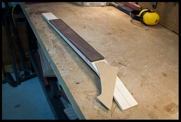 angled neck, fretboard and headstock mock-up