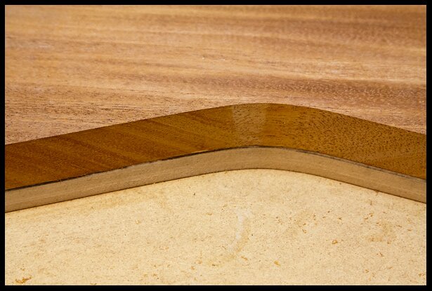 The mahogany body now perfectly matches the template