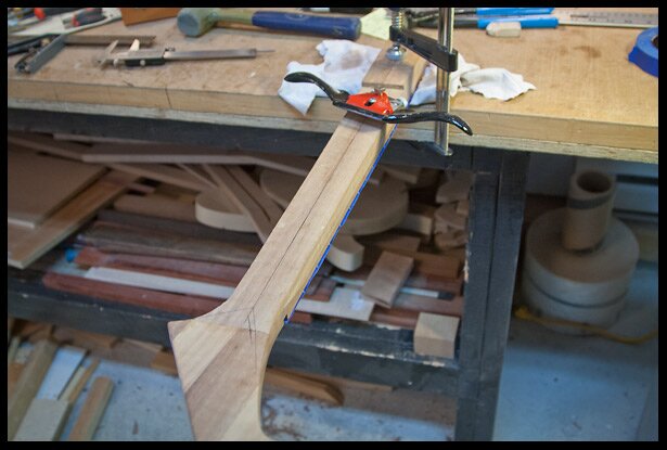 Starting to shape the back of the neck with a spokeshave