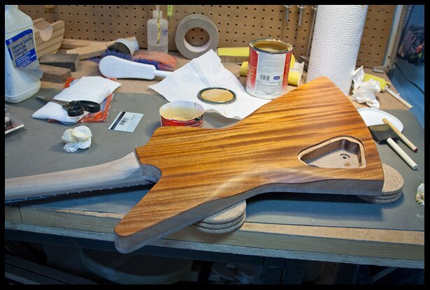 The mahogany back is grain filled