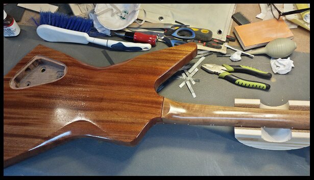 The whole guitar body was coated with Tru-oil