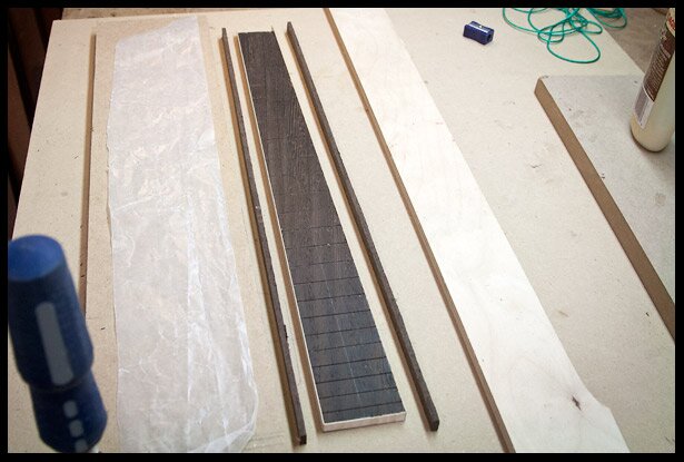 The maple is veneer is glued on are the wenge is next