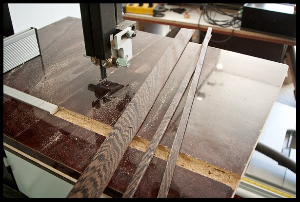 Cutting stripes of wenge for binding