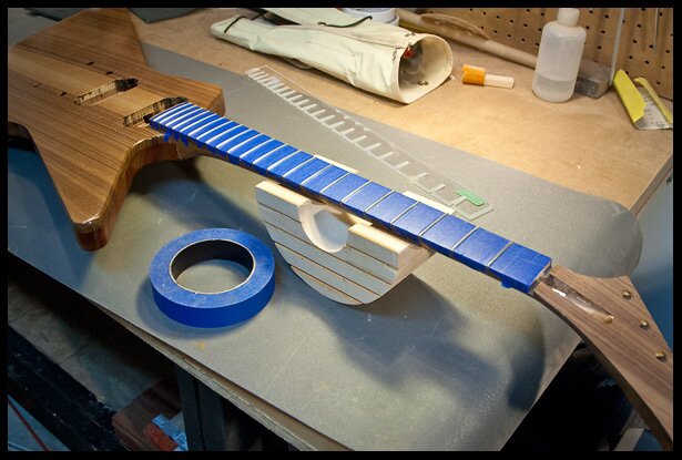 Protecting the fretboard with painter's tape