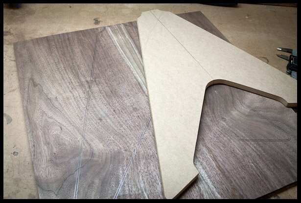 Tracing the body shape onto the walnut top
