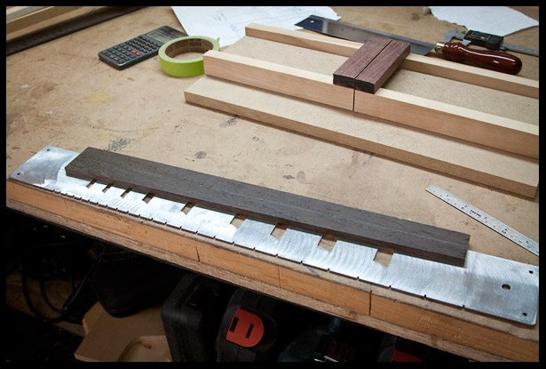 Preparing to cut fret slots