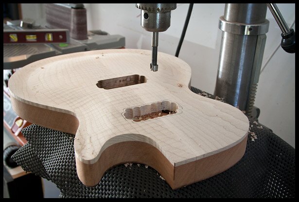 Drilling out the neck pickup cavity