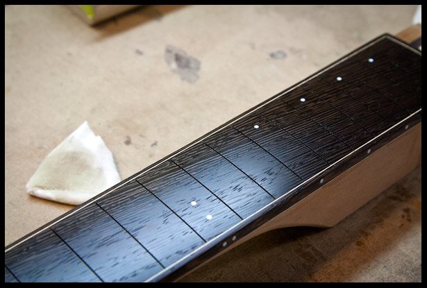 Wenge fretboard sanded with oil