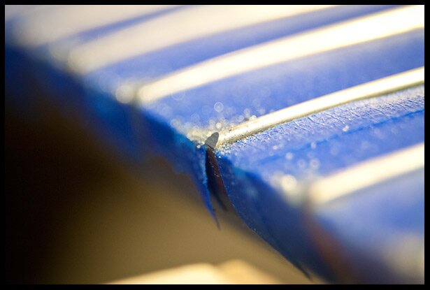 Closeup view of the newly filed 45 degree bevel