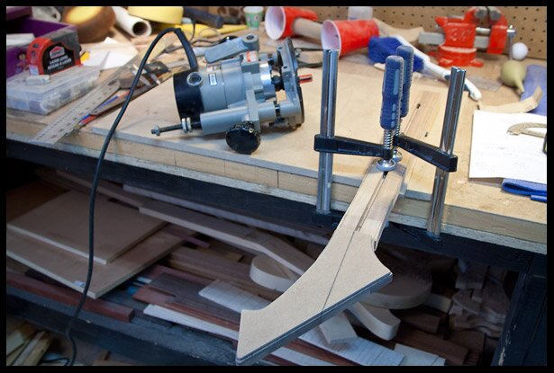 ready to route the final headstock shape with the template 