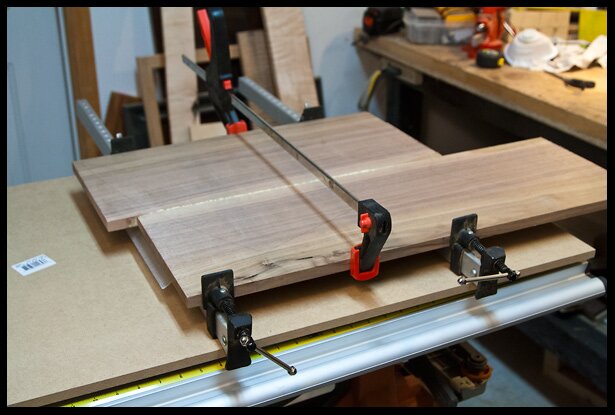 gluing the walnut piece into a top