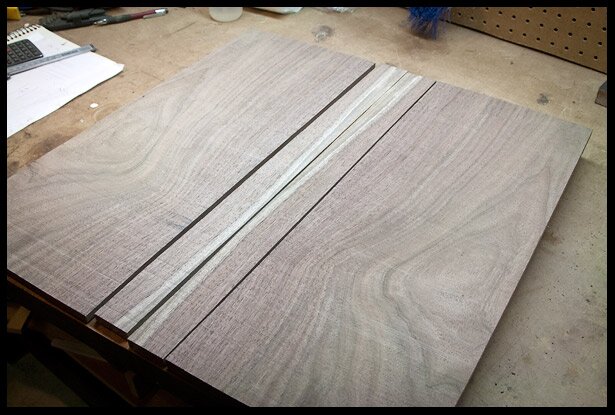 The pieces of the walnut bookmatched set