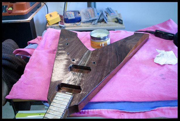 Once the oil is cured, I apply a coat of wax and buff it