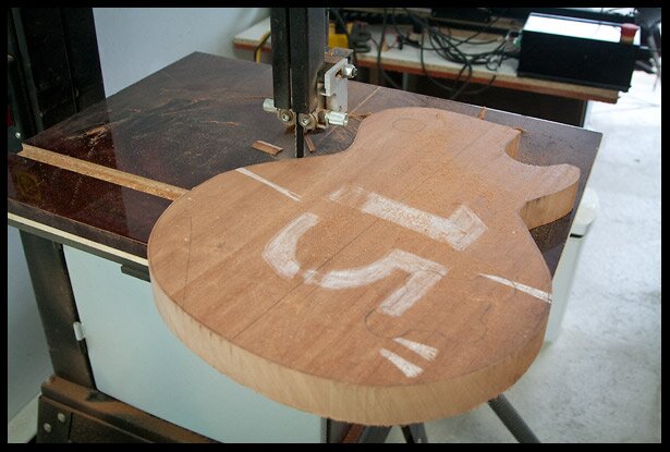 The LP shape is rough cut on the bandsaw